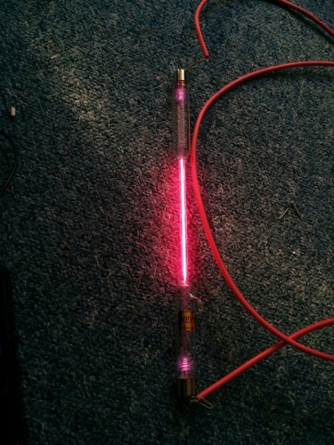 Hydrogen spectral lamp
Top view showing the colour of the tube
