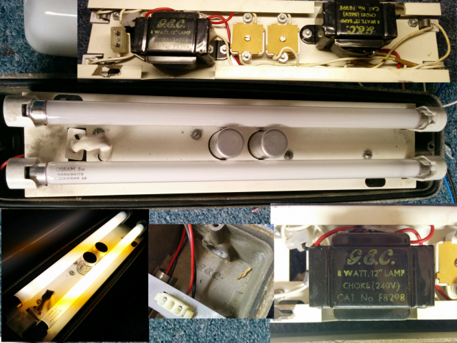 GEC 8w twin fitting inside
Uses rock branded lampholders. Those ballasts produce an amazing smell once they get warm
