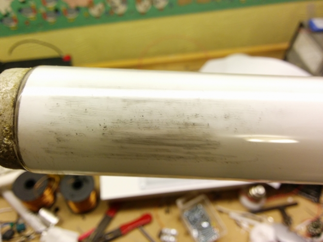 Osram patent natural 80w tube
Not easy to read. Also used a pencil to help bring it out but still hard to see. Heavily banded at both ends
