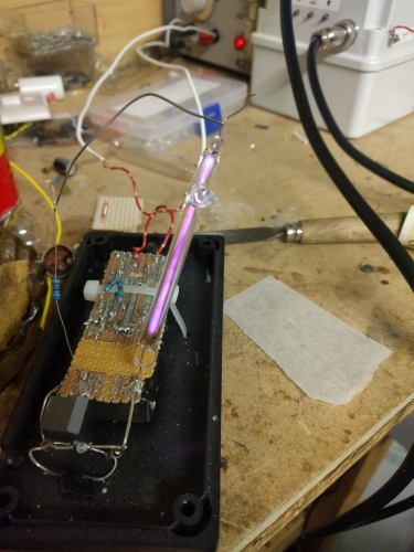 Home made gas discharge tube
Filled with argon at 10 millibar. Hoping to make custom fluorescent tubes soon.
