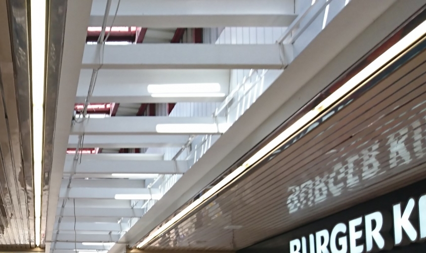 Still fluorescent at Bootle Strand shopping centre, 2018
I don't have cause to visit the Bootle Strand shopping centre often these days. I did take some pics back in 2014 so was pleased to see the fluorescent lighting still going strong and being maintained well. These recessed lights have lost their opal diffusers. Bootle strand was opened in 1968 but a roof was added in the early 80s which is probably when these were installed.
