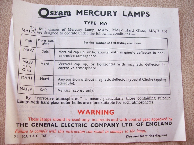 MA lamp data sheet
You don`t see full data sheets like this anymore, just crappy WEEE regs in lamp packets!
