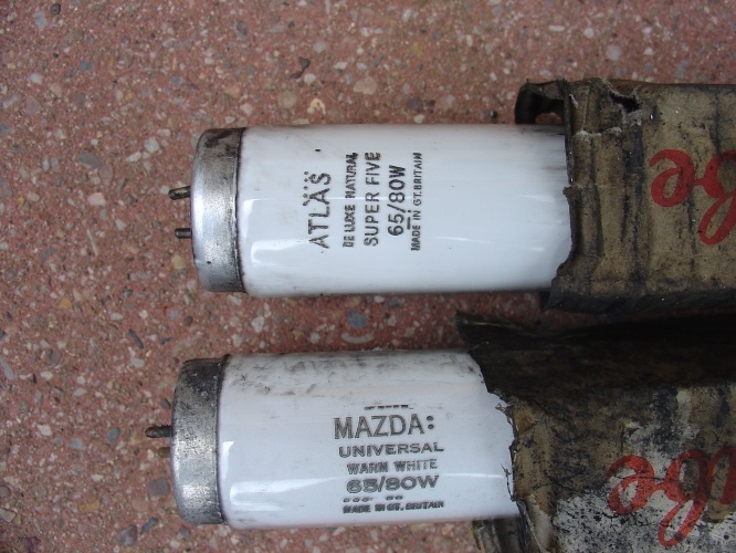 Salvaged pair of very old BLI branded tubes 
Salvaged pair of very old BLI branded tubes, one Atlas  De-Luxe Natural the other a Mazda warm white
