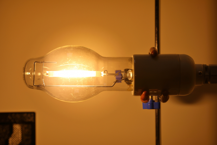 150w Sylvania Lumalux S55 lit on Euro gear.
1 x US 150w 55v lamp lit on "240v".

I used a 400w MBF choke and used a variac to lower the input voltage to maintain a 3.2 amp arc current.
Seemed happy enough but the arc voltage only seemed to want to come up to about 48v.

I used a standard superimposed ignitor which was then removed from circuit when the lamp struck.
