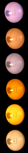150w Iwasaki EYE Specialux "White SON" Reflector Lamp: Rup-up sequence 
1 x 150w Iwasaki EYE Specialux high-pressure sodium reflector lamp show during the various stages of the run up.
The top photo is about a second after ignition and the bottom is at full power, which takes an absolute age!
It is a nice colour. I'm not sure if it's as nice as Philips' SDW-T but it's not far off! 
