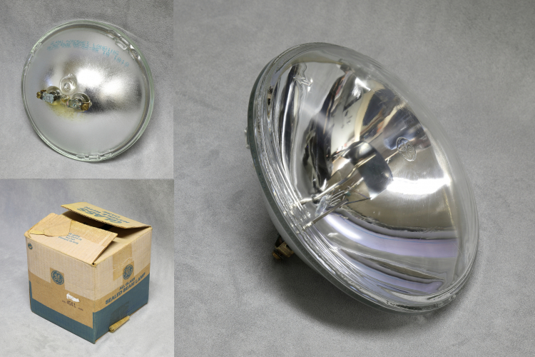 GE 450w 28v PAR56 Aircraft Landing Light
1 x 450w 28w General Electric sealed beam aeroplane landing light.
For use on aircraft such as De Haviland Dash 7.

I've lit this and the beam is quite narrow and bright! Very hot beam too!
Makes the old variac vibrate :)

Has a comedy lifespan. I suppose they spare no expense on aircraft maintenance...

470,000cd 15' H, 11' V.
25 hours
28v @ 16a
3000k
