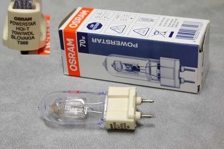 70w Osram PowerStar HQI-T/WD
1 x 70w Osram PowerStar single-ended quartz metal halide lamp in 3000k flavour.

Quite a nice compact lamp with a nice colour!
