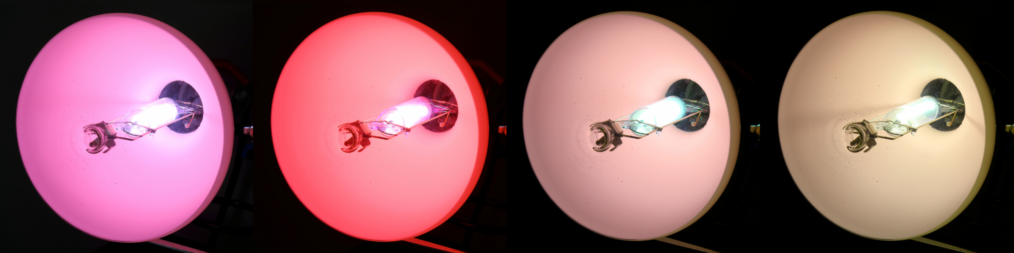400w Osram HQL-R (MBF-R): Run Up Sequence 
1 x 400w MBF-R lamp running up.

From left to right:
Ignition.
A few seconds after ignition.
A couple of minutes after ignition.
Full power.

I guess these were good back in the day but the light the produce really is horrible to be honest!

