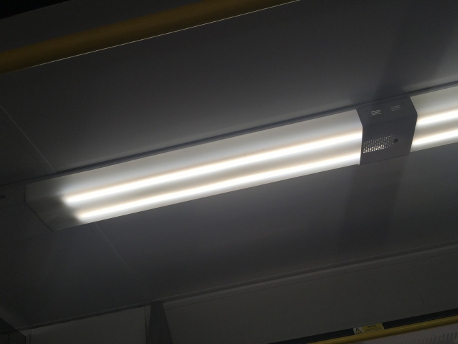 Crap
LED retrofit lamps which only emit light from one side looks complete shit in fittings with opal diffusers...

Seen on a BR Class 319 EMU operated by Northern Rail.

