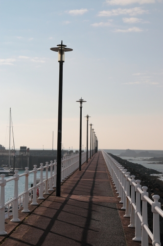 Harbour lighting.
Spotted loads of these along the waterfront in St Helier, Jersey. The ones pictured are along the sea wall of Elizabeth Marina and burn metal halide lamps but others have SON. 
I quite like this style of lanterns tbh.
