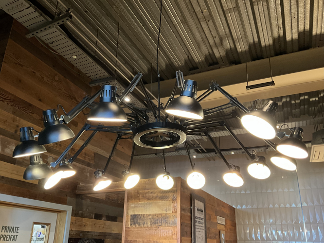 "Anglepoise Chandelier"
Spotted in a Wetherspoons pub "The Mount Stuart" in Cardiff.

'Spoons does have some neat lighting.
