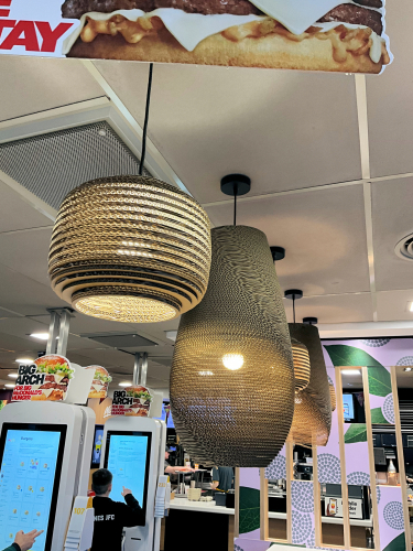 Cardboard Lampshades...
I was in McDonalds recently for a Wrap of the day (Only thing I get there tbh... Prefer Tim Horton or Burger King!) and I noticed that the lampshades they are using are made up of layers and layers of corrugated cardboard which has been stamped out and stuck together!

I didn't realise what I was looking at for a few minutes and then realised what it was!

Certainly one for LED lamps only lol. Wouldn't want to use one with a 150w GLS!
