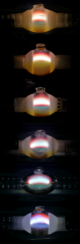 Many Lamps: Many Colours
A selection of different coloured 70w R7 halide lamps.

Top to bottom:
BLV HITLITE HIT-DE PW 2700k
Crompton  MHO-TS 3000k
BLV HITLITE HIT-DE BW 3500k
BLV ULTRAFLIFE HIT-DE NW 4200k
BLV HITLITE HIT-DE DW 5200k
BLV SPALITE HIT-DE 8800K

Just need to add a 6500k lamp and 3000k BLV.
