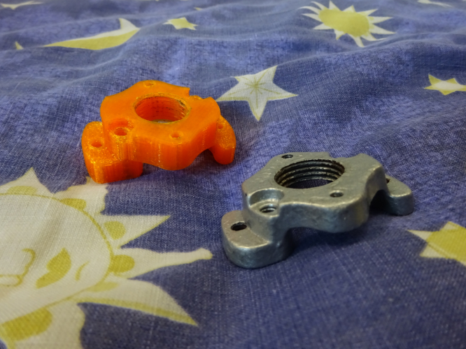 Revo B9504 prototype bracket
It took a while for me to realise the lamp holder bracket might be similar to a well glass light's bracket. After carefully comparing, I deemed the lamp holder bracket in the Simplex well glass light as close a match I'll ever find, but even that needed some slight alterations so it would fit the way it would need to. I asked Jonathan whether he could create a 3D file to 3D print a new bracket, taking into account a slight difference I needed in one measurement. As you can see, the prototype printed out is replicated absolutely perfectly, without a flaw whatsoever. I tapped the holes to receive the screws and screwed it all into place, absolutely transforming the lantern.

I now await the lamp holder to be 3D printed in stainless steel, and for the bracket to arrive. Once its here I'll paint it silver, and get it fitted straight away. Thats a day I can't wait for at all!
