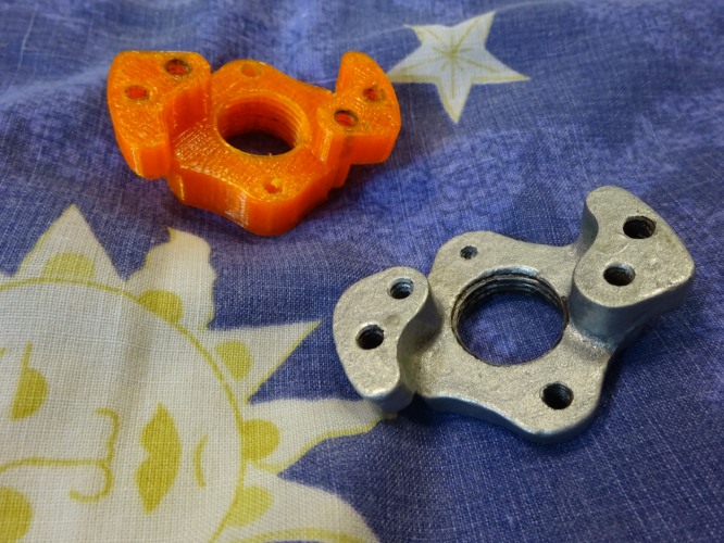 Revo B9504 prototype bracket
It took a while for me to realise the lamp holder bracket might be similar to a well glass light's bracket. After carefully comparing, I deemed the lamp holder bracket in the Simplex well glass light as close a match I'll ever find, but even that needed some slight alterations so it would fit the way it would need to. I asked Jonathan whether he could create a 3D file to 3D print a new bracket, taking into account a slight difference I needed in one measurement. As you can see, the prototype printed out is replicated absolutely perfectly, without a flaw whatsoever. I tapped the holes to receive the screws and screwed it all into place, absolutely transforming the lantern.

I now await the lamp holder to be 3D printed in stainless steel, and for the bracket to arrive. Once its here I'll paint it silver, and get it fitted straight away. Thats a day I can't wait for at all!
