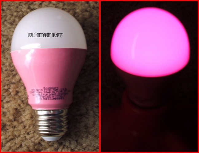 2w EcoSmart Pin LED
A 2w LED .. they call 'Pink' (but is actually Magenta).
Looks nice lit, but isn't that bright - it'd make a really nice nightlight.
Only bad thing I see about these is they're not dimmable

Picked one up just to try it out since it was on clearance for $3.90
