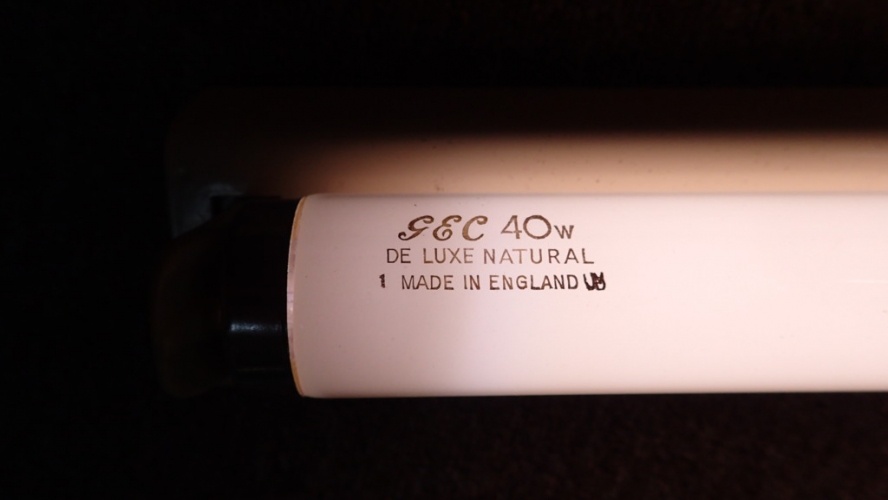 GEC 4' 40W Deluxe Natural
The light from this is rich, full, mellow and dim. The cathodes look surprisingly weedy as a straight line instead of a coil.
