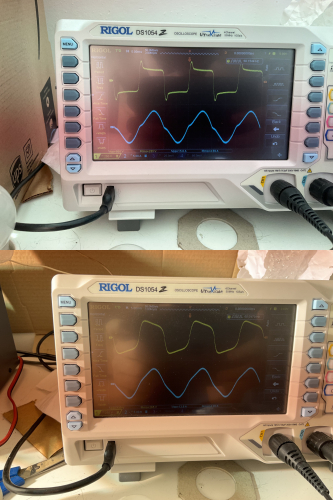 Philips 860W CMH Lamp vs Philips 1000W QMH Lamp Oscilloscope capture
heres something Interesting I noticed with the 860W CDM is that it has a different waveform then what a normal US 1Kw Metal halide lamp

the 860W CDM is the top photograph and the standard 1Kw Philips Quartz metal halide lamp is the bottom photograph

the 860W CMH lamp has a much more HPS shaped waveform compared to the Mercury/QMH waveform of the 1Kw Standard lamp

(yes I know the scope has a screenshot function, but taking a quick photo while I have the camera out is easier, so bite me LOL)


it was also interesting to see how the lamp performed, since the ballast I have for M47/H36 High voltage 1kw Lamps is a Choke-Autotransformer ballast, and I imagine this 860W US lamp was mainly designed for US CWA ballasts, so I do wonder if Philips ever tested them HX ballasts, I have not noticed anything out of the ordinary other than the lamp current is a bit high, due to the lamps lower voltage drop, but I do still wonder if anyone at Philips thought about it or not!
