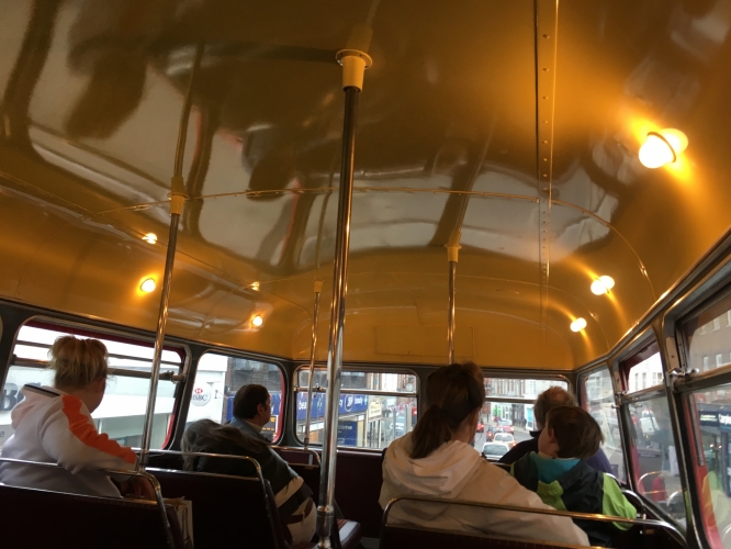 22W Bespoke London Transport 24V Bus saloon lamp overview shot
same lamps and bus (RM1397) as the last shot, the atmosphere is really nice with tungsten lamps and the 1950s/1960s interior design

I know these lamps where used in RTs and RMs im not sure what other buses used them
