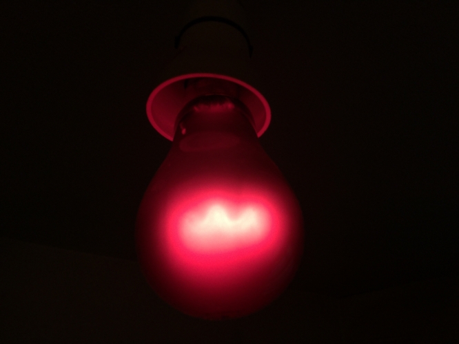 Crompton 230V 60W Ruby Red millitary lamp
Here we have a 60W Ruby red incandescent lamp made by crompton for the military. the picture doesn't do it justice in real life its a real deep red quite beautiful. not only is the lamp made from real deep red glass (so deep it looks like a woods glass lamp when off) its also been acid etched quite an interesting effect. lamp is also quite heavy I think these where hand made to a degree and the manufacturing process hadn't changed since the 1950s (I think this specific lamp dates to the early 90s)
