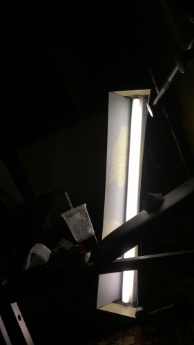 Inside of Miller Genuine Draft Beer Billard light
showing Inside of billard light being lit with GE Cool white 40 watts
