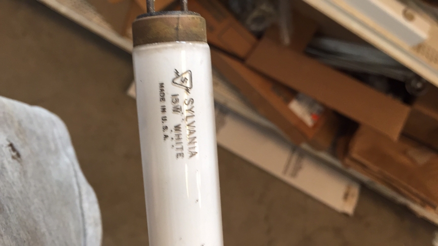 Here a 15 watt Oldie 
Found a Brass capped sylvania white 
Tubes in New Bransfels, Texas retore
Paid 80p for it. 
