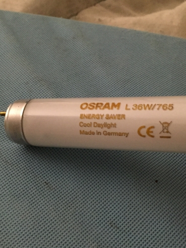 Osram L36/765 
I bought this lamp at light bulb depot in San Antonio, Texas
 Expensive and pointless tubes as we can get full power 40 watt tubes. 
  Also these wont strike up on rapid starts. 

