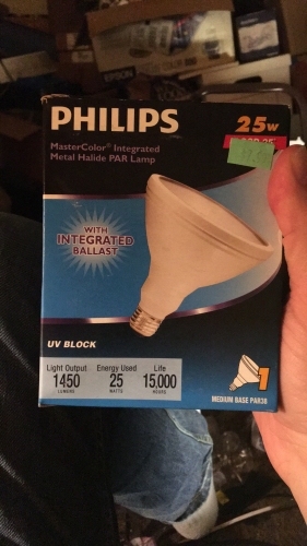 Philips 25w CDMi lamp. Store thought it was a halogen lamp!
Bought this for only $7.99 at a hardware store because they thought it was a halogen lamp! Beauty when lit. Nice well controlled beam.
Keywords: cdmi, philips, ceramic metal halide