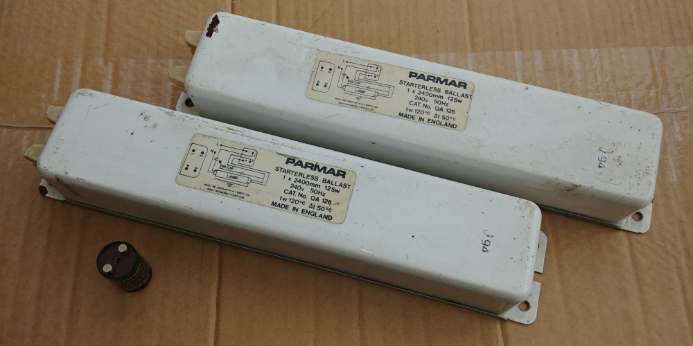 Parmar QA126 8ft 125w Starterless Ballast

A recent eBay purchase, this pair of BNOS Parmar 8ft 125w SRS(?) ballasts. These will be going in a Courtney Pope fixture from circa 1965 that was previously 8ft 85w Quickstart geared. Note the starter in the picture for size reference, these things are massive!

Date code appears to be J94, stamped on the top. Would this be September or October 1994?
