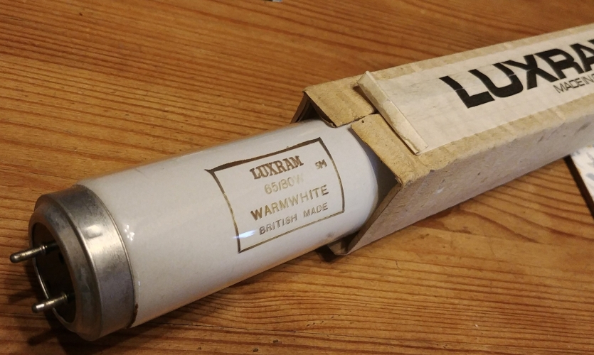 Luxram 65/80w Warm White

Philips made Luxram 65/80w warm white tubes. This one manufactured December 1975
