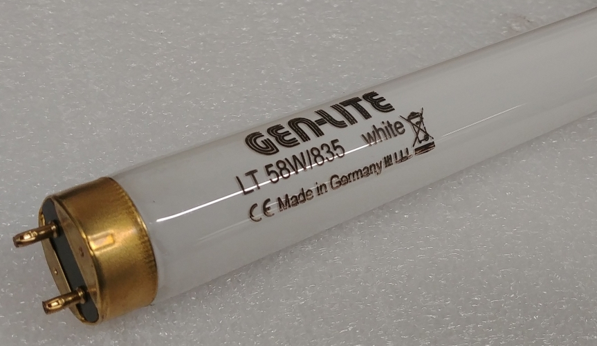Gen-Lite LT 58w/835

Found in the tube bin at work, appears to have had very little use. The brass coloured cap is, uh, odd. Made in Germany apparently, is this a Narva tube?
