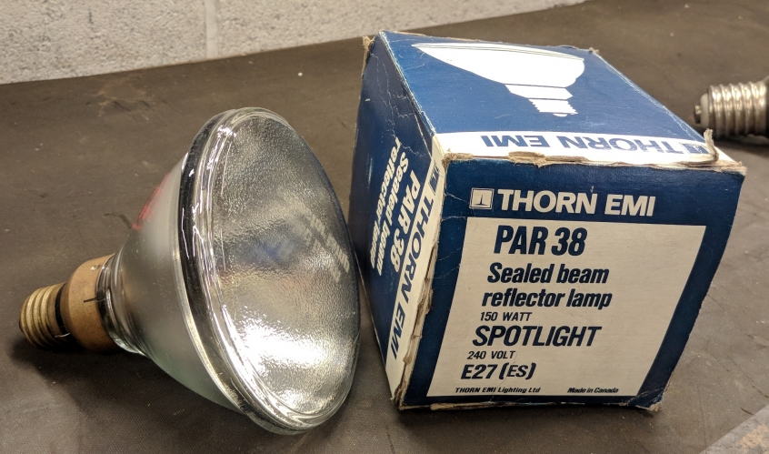 THORN EMI (Canada) Par 38 150w Reflector Spot Lamp

150w E27 reflector spot lamp rescued from the bin at work, BNOS & fully working. Interestingly it's made in Canada?
