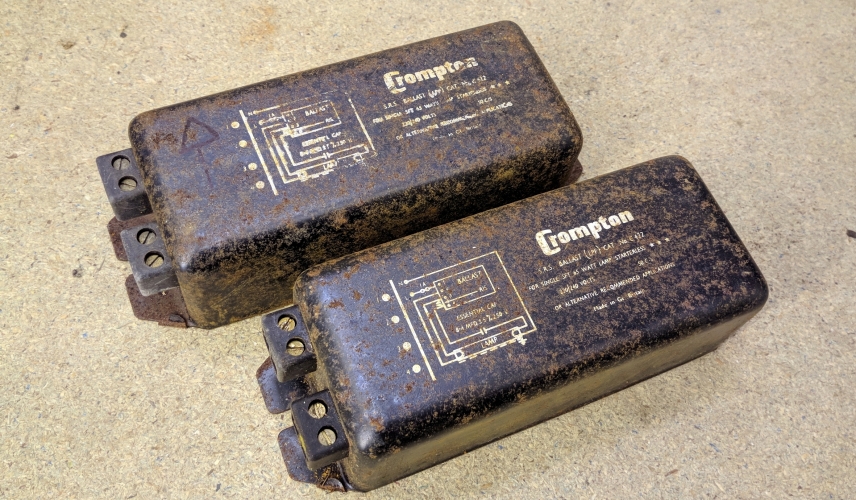 Crompton C422 65w SRS Ballasts - BLI Manufactured? (Dead)

These appear to be BLI made? Sadly both are dead. Comparing resistance readings with some working SRS ballasts, there is no continuity between terminals 1 & 2 on either of these.

