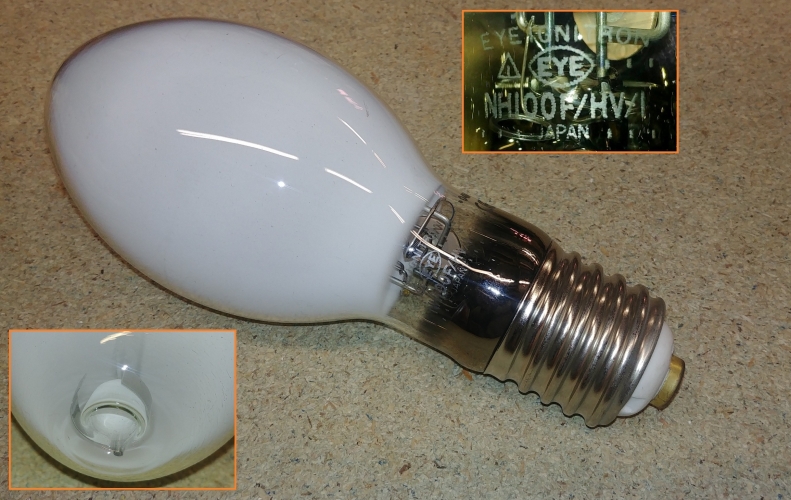 EYE Japan 100w Ignitron E40 SON Lamp

Here you see an E40 cap EYE Japan NH100F/HV/I 100w SON-E lamp, new & unused but without any packaging.

Date code = 04M
