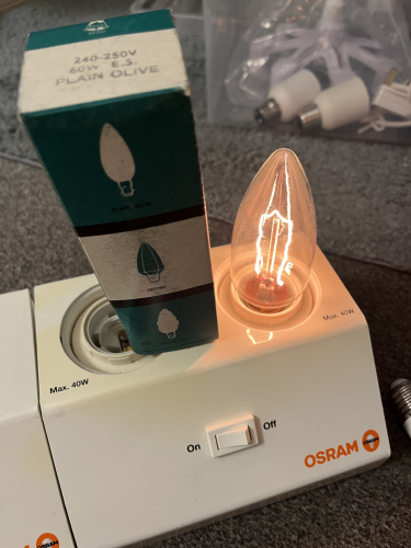 BELL 45mm Clear Olive Candle
240/250 Volts, ES-E27, Britain.
