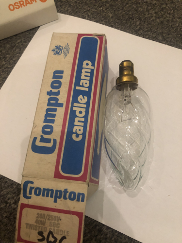 Crompton Clear 45mm Twisted Candle
Britain, 240/250 Volt
