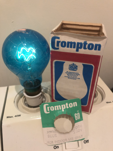 Crompton Jewel Blue
A common case of the lacquer flaking on this lamp
