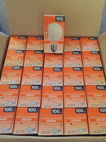 Osram 100 Watt GLS Pearl
Made in France, 1330 Lumens, 240 Volts, ES-E27.
