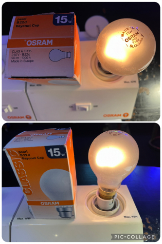Osram 15 Watt Pearl
Made in Slovakia, Code = T168

