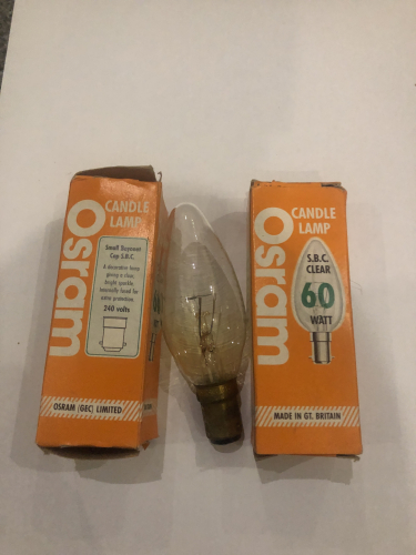 Osram Clear Candle
Gt. Britain, SBC-B15, 240 Volt.
