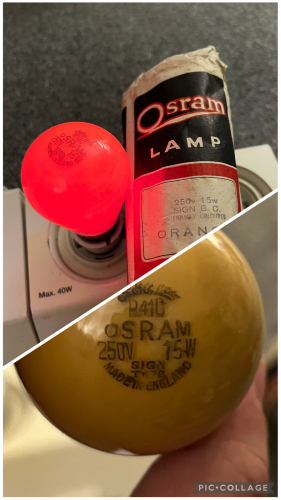 Osram (GEC) Orange Sign Lamp
Internally Coated, England, 250 Volts BC-B22
