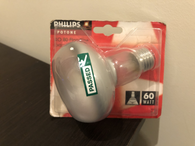 Philips Spotone
From a local charity shop, for some reason they put a passed sticker on all the lamps they sell. ES-E27.
