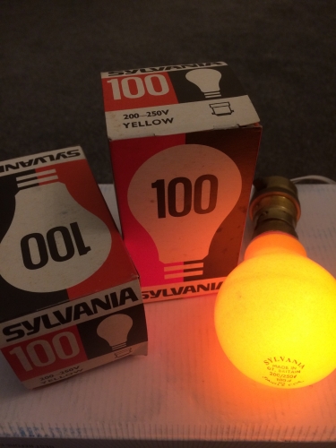 Sylvania Yellow GLS
I think the code = H15
200/250 Volts
Single Coil
