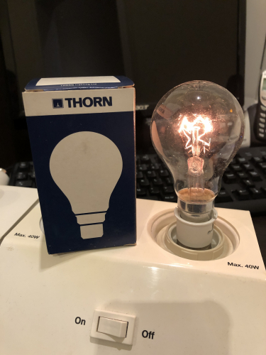 Thorn 15 Watt Clear
I had these in pearl finish but much prefer clear, they would look nice in festoon lighting.
