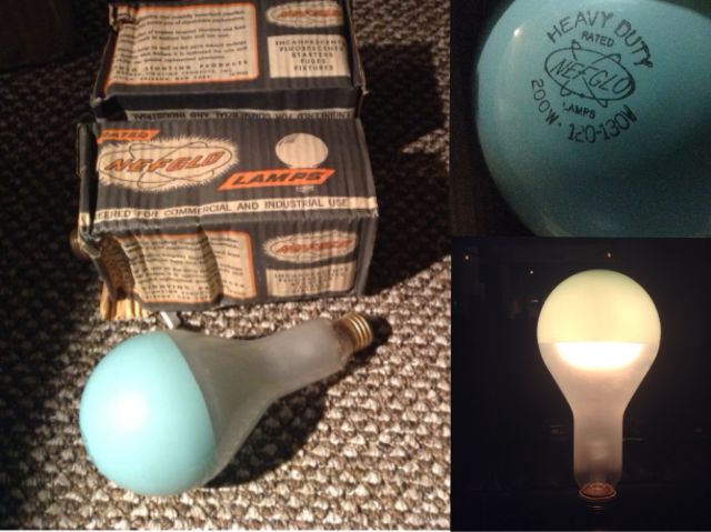 NEFGLO Lamps 200W. PS-30 Light Green Bowled Inside Frost Bulb
eBay find. Interesting atomic symbol on etch. 
