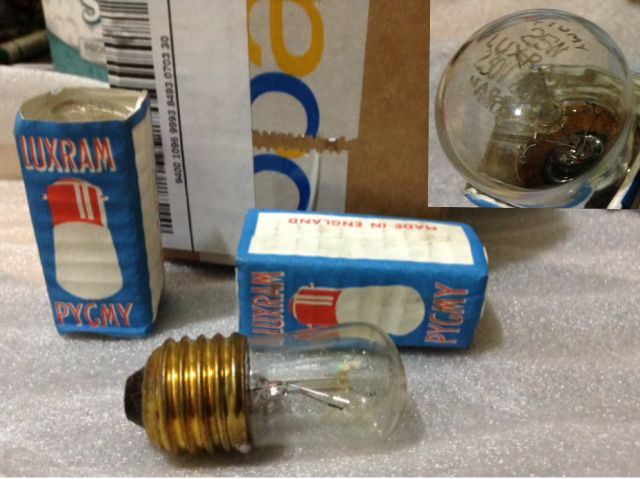 Luxram 230-250 V. 25 W. Clear Pygmy Bulb Made In England
eBay find. With E 27 Edison screw base.
