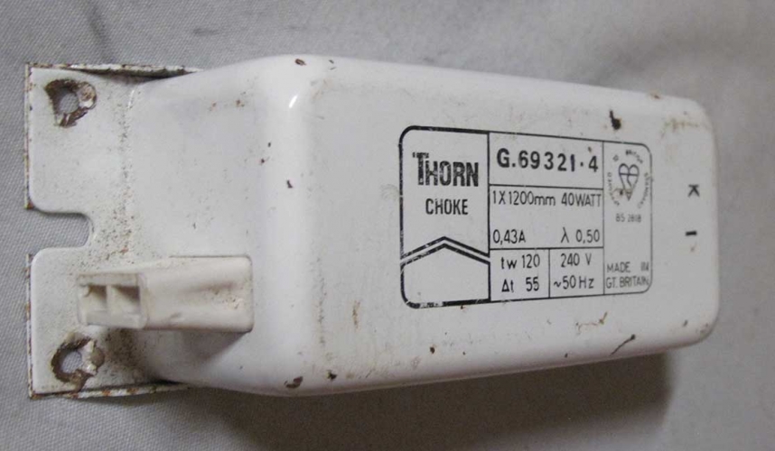 Thorn 40W Choke
Lost this ballast many years ago but found it by accident today.
Can't remember if it works.
