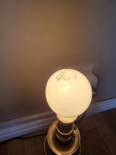 GE Nightlight bulb lit up
Here it is lit up in this newly acquired B22 table light fixture 
