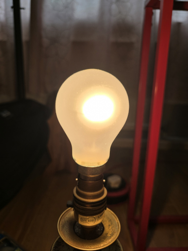 Philips 60W incandescent bulb lit up
One of the 90s era Philips 60w incandescent bulbs lit up
