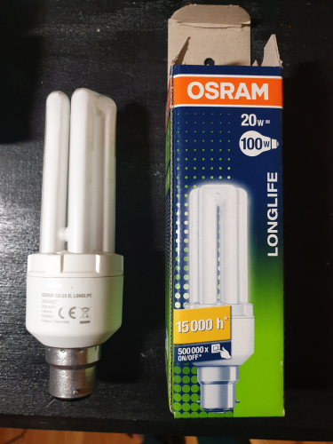 OSRAM DULUX EL Longlife 20W CFL 
Got it back in Feb from FB seller 

This was made around the late 2000s 
